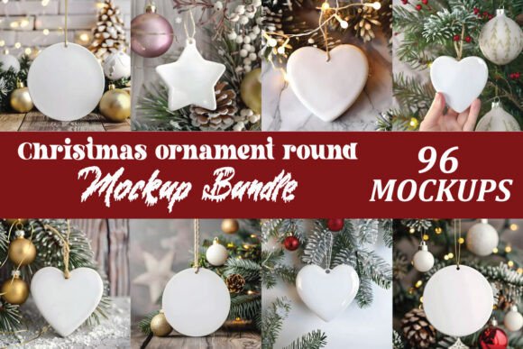 Christmas Ornament Round Mockup Bundle for Graphics in Christmas Amp