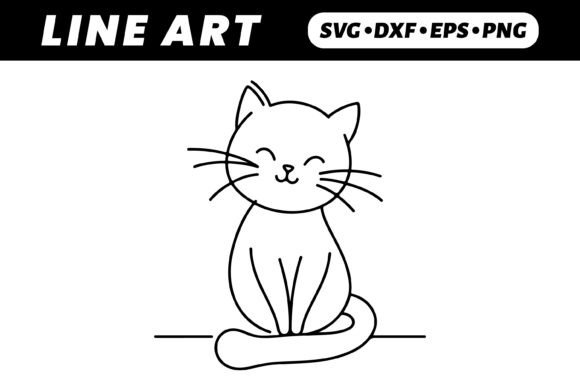 Cute Cartoon Cat, Line Art Illustration: Graphics and Illustrations for Editorial Use