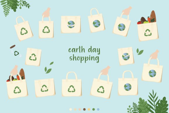 Earth Day Eco Shopping Bag Clip Art Set: Graphics and Illustrations for Branding