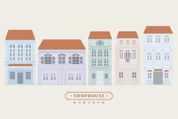 Flat Shophouse Facade Set in Pastel Graphics and Illustrations Review