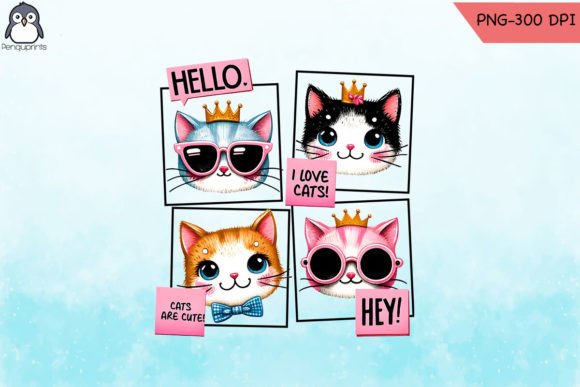Hello Hey Cute Cats Sublimation PNG for Graphics and Crafts
