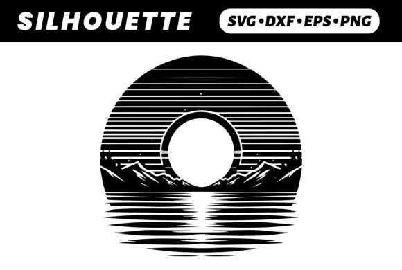 Monochrome Sunset, Oval Frame, Mountains