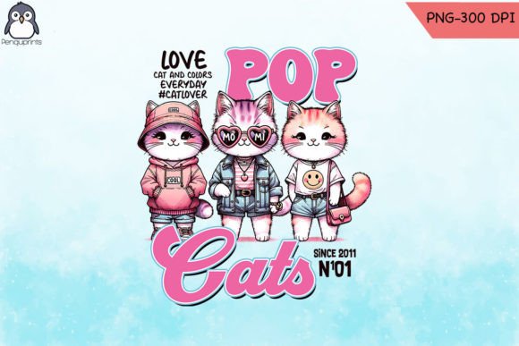 Pop Cats Sublimation PNG: A Graphic Design Asset for Crafts and Graphics